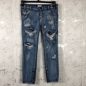 Tobi | Distressed Ankle‎ Zipper Jeans